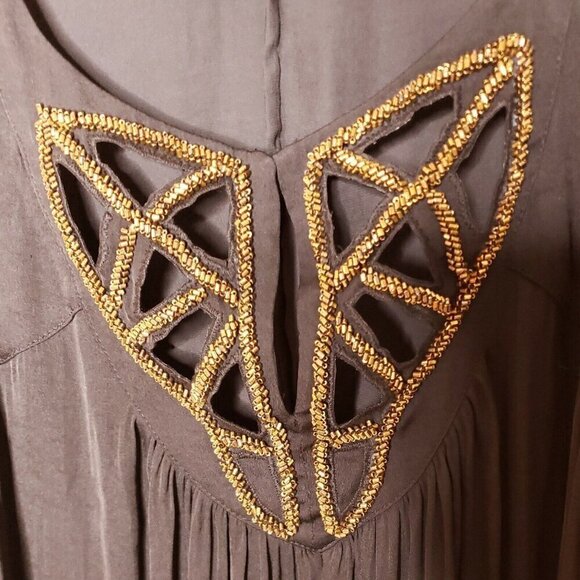 A.N.A New With Tags Petite Silky Sleeveless Black Top With Gold Beading. Large - Picture 4 of 7